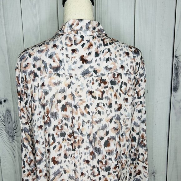 Bella Dahl Revolve Button Down Abstract Print Long Sleeve Shirt Hi-Low Sz L - Picture 8 of 9